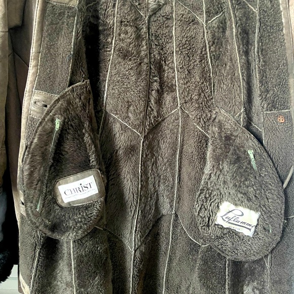 Vintage Christ Shearling Leather Sheepskin Sherpa Long Trench Coat Brown Boho - Picture 10 of 10